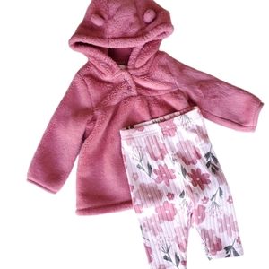 Carter's 2 Piece Pullover Hoodie Fleece & Leggings Pink Baby Girls 3-6 Months